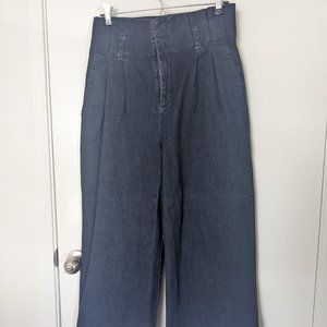 wide leg dark wash high waisted stretchy jeans